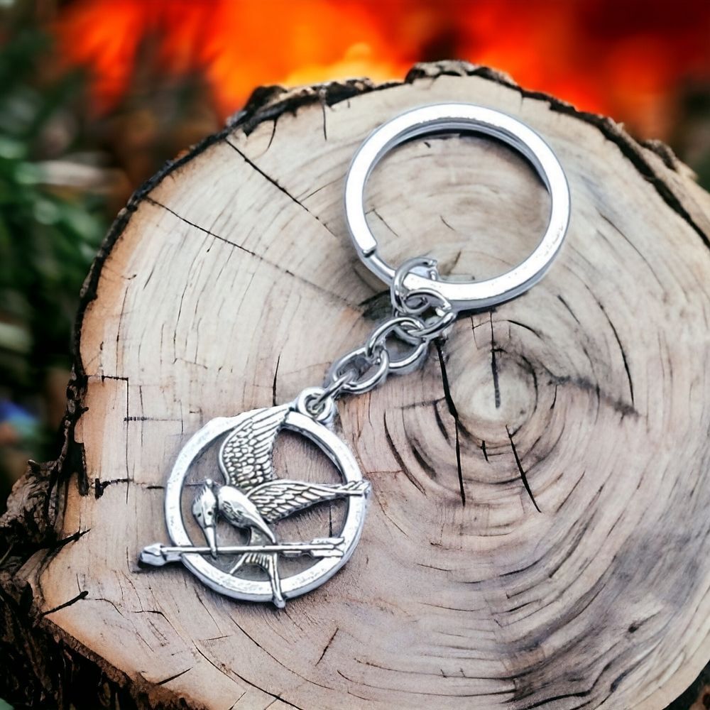 NEW Hunger Games Mockingjay Silver Keychain Backpack Bag Charm Keyring Key Chain